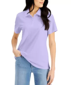 Karen Scott Cotton Short Sleeve Polo Shirt, Created For Macy's -CeCe cloth-shop 23849533 fpx
