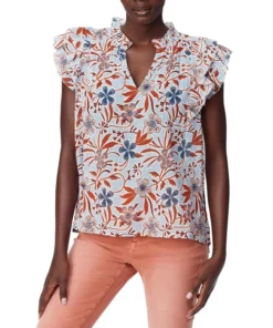 Sam Edelman Women's Printed Rey Cotton Pleat-Sleeve Top