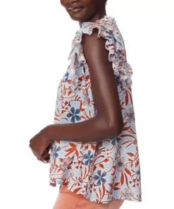 Sam Edelman Women's Printed Rey Cotton Pleat-Sleeve Top -CeCe cloth-shop 23911858 fpx