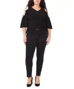 Vince Camuto Plus Size Contrast-Trim Cold-Shoulder Top