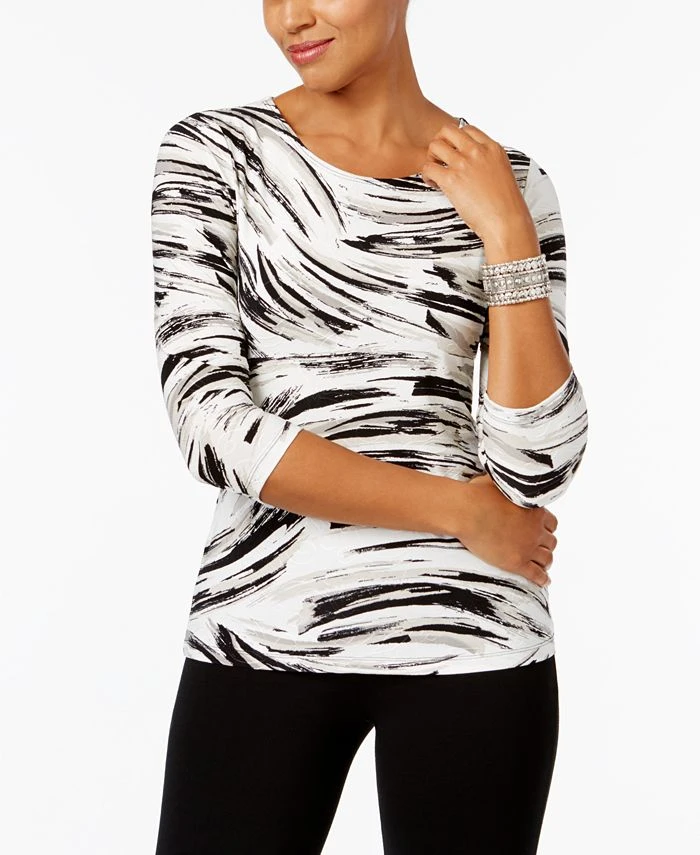 JM Collection Printed Jacquard Top, In Regular And Petite, Created For Macy's 1 JM Collection Printed Jacquard Top, In Regular And Petite, Created For Macy's