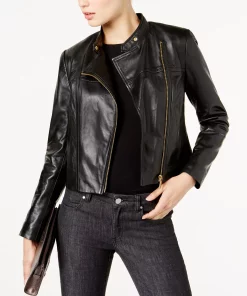 Michael Kors Leather Moto Jacket, Regular & Petite Sizes -CeCe cloth-shop 8768353 fpx